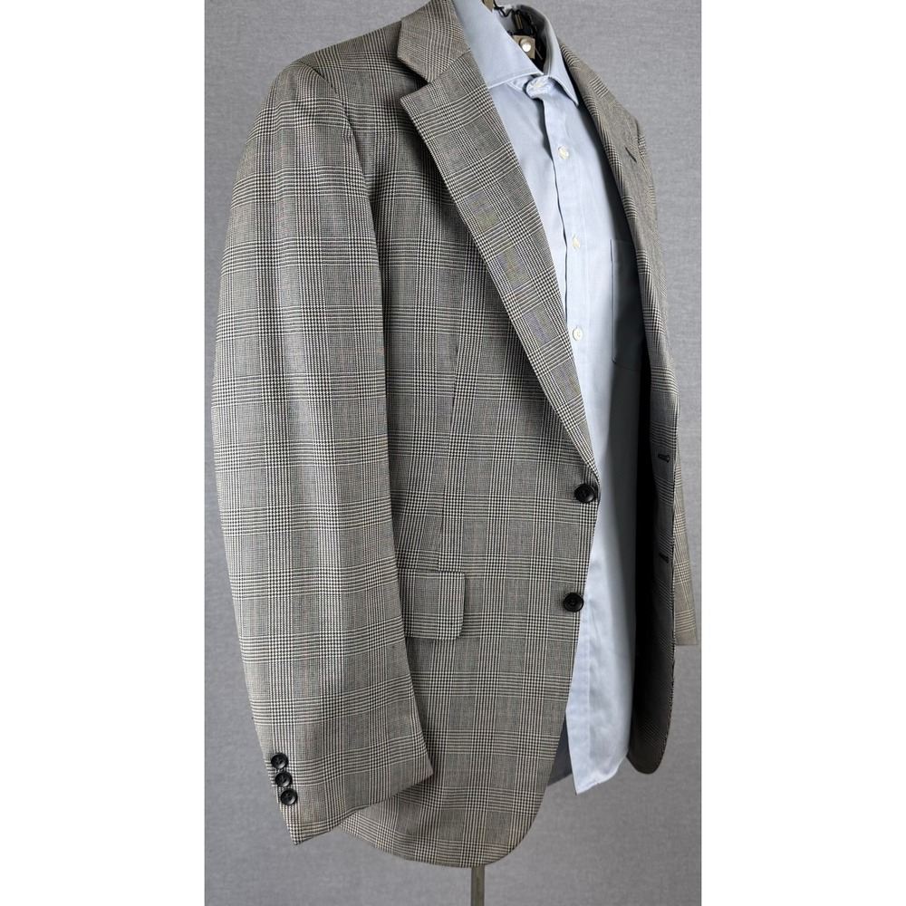 Vintage 60s Bespoke Glen Plaid Sport Coat Grey 38L 2 Button Blazer